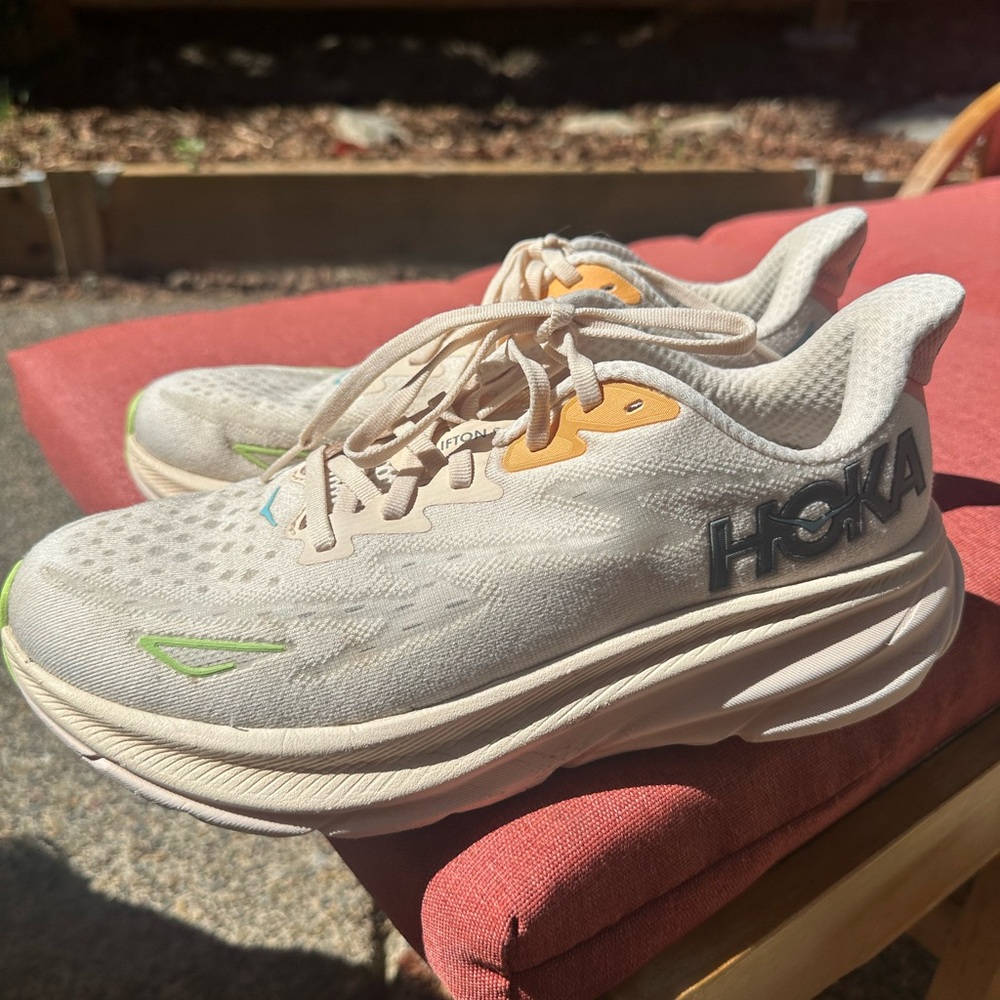 Hoka Athletic Shoes in Cream and Yellow